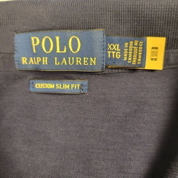 Polo Ralph Lauren Slim Fit Polo Shirt Men's 2XL Navy Short Sleeve Flesh Pony‎ - Picture 5 of 8